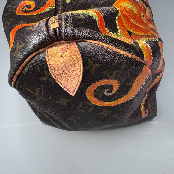 Custom Hand Painted Octopus Louis Vuitton VINTAGE Keepall 45 Signature LV Bag - Picture 6 of 16